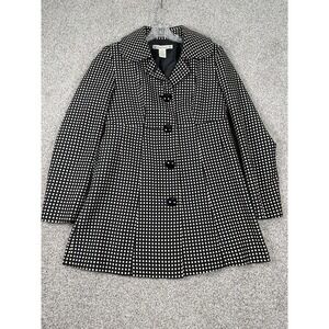 David Brooks Long Jacket‎ Trench Polka Dot Black Ivory Buttons Lined Sz S